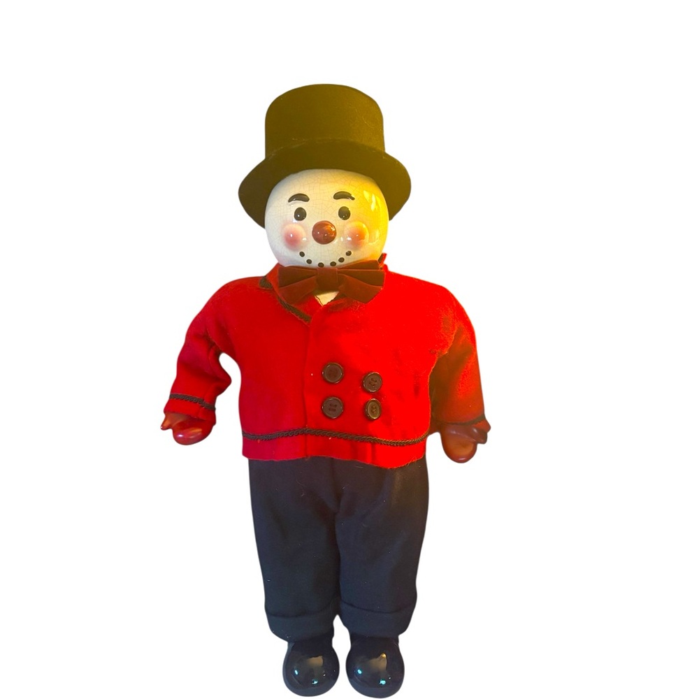 Vintage Top Hat Festive Snowman Doll with Red Jacket 22 inches